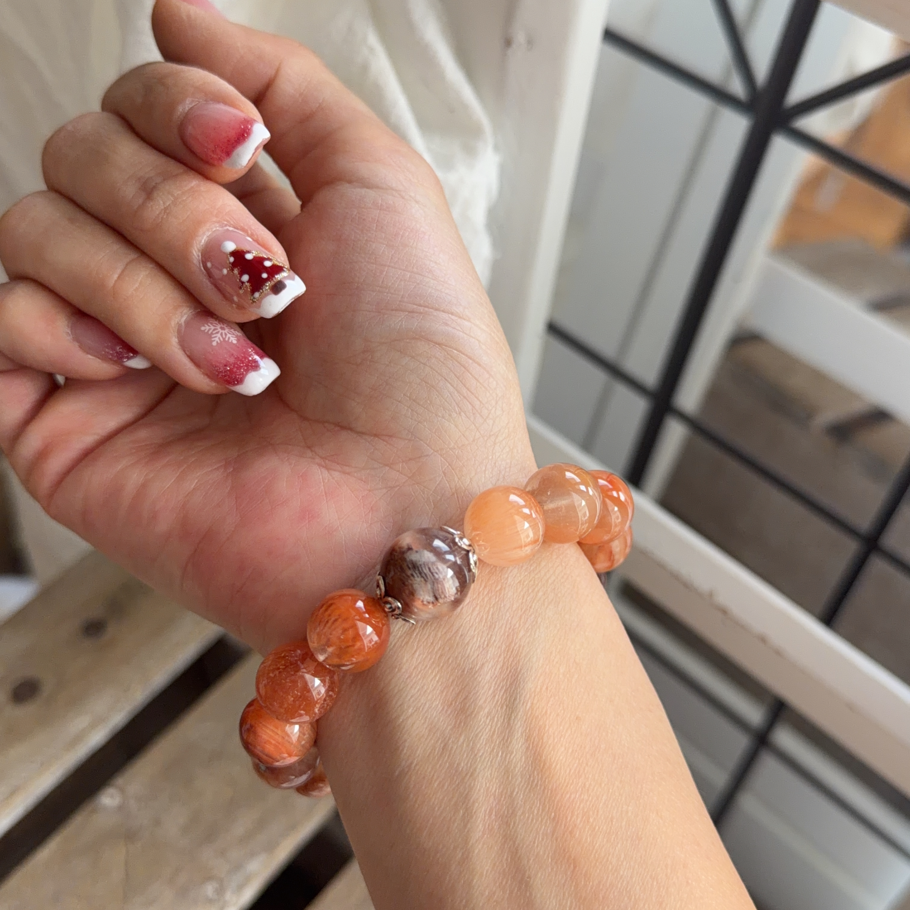 粉橙兔毛&千層幽靈手串