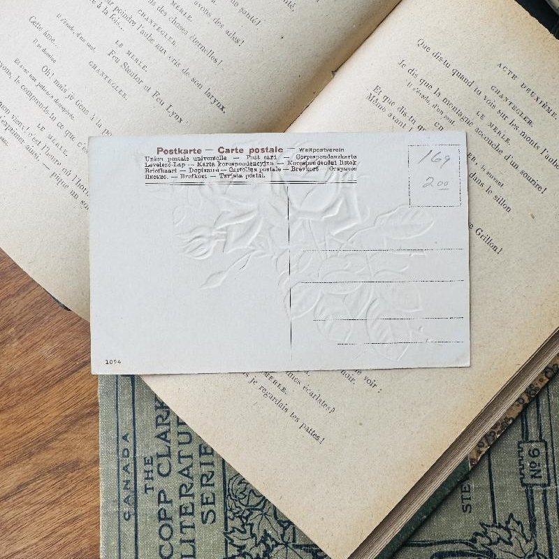 Antique 1909 Red and Pink Rose Postcard - Embossed with Golden Outline(MT2305-1)