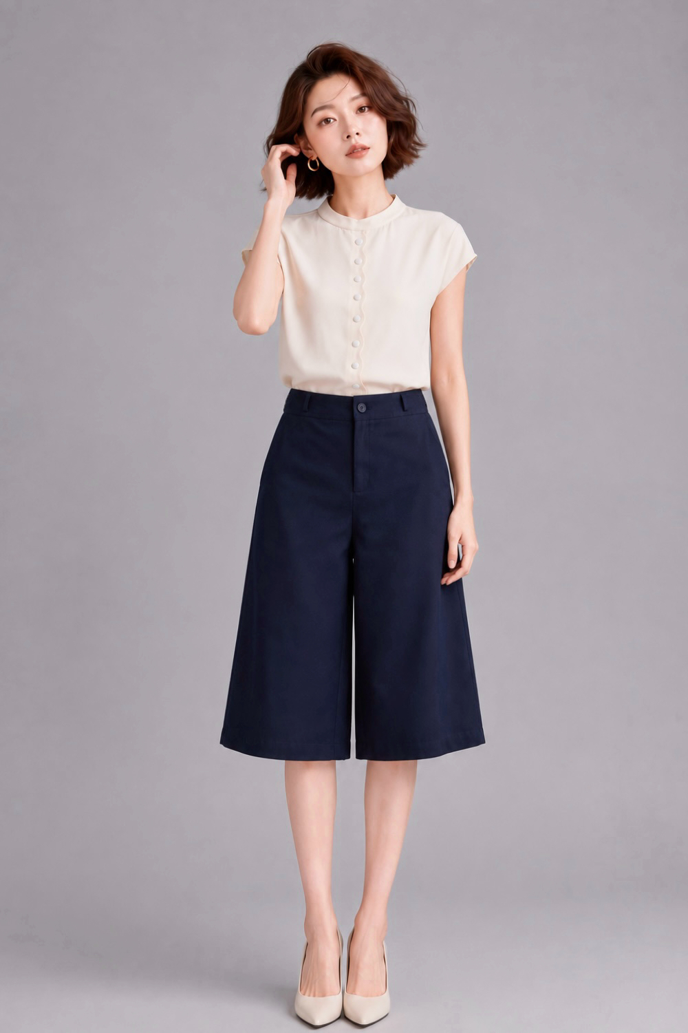 210581 Celeste Contrast Button Satin Blouse