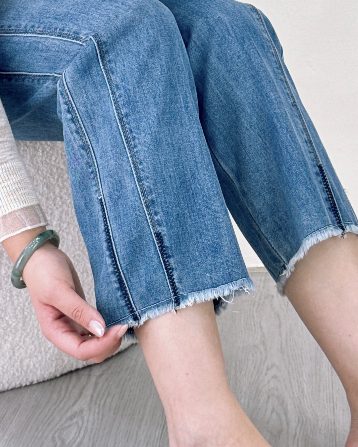 夏天超薄顯白淺藍九分牛仔褲