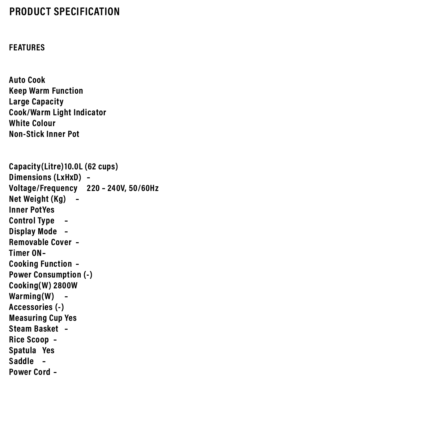 Sharp 10.0L Commercial Rice Cooker (KSH1008CWH)