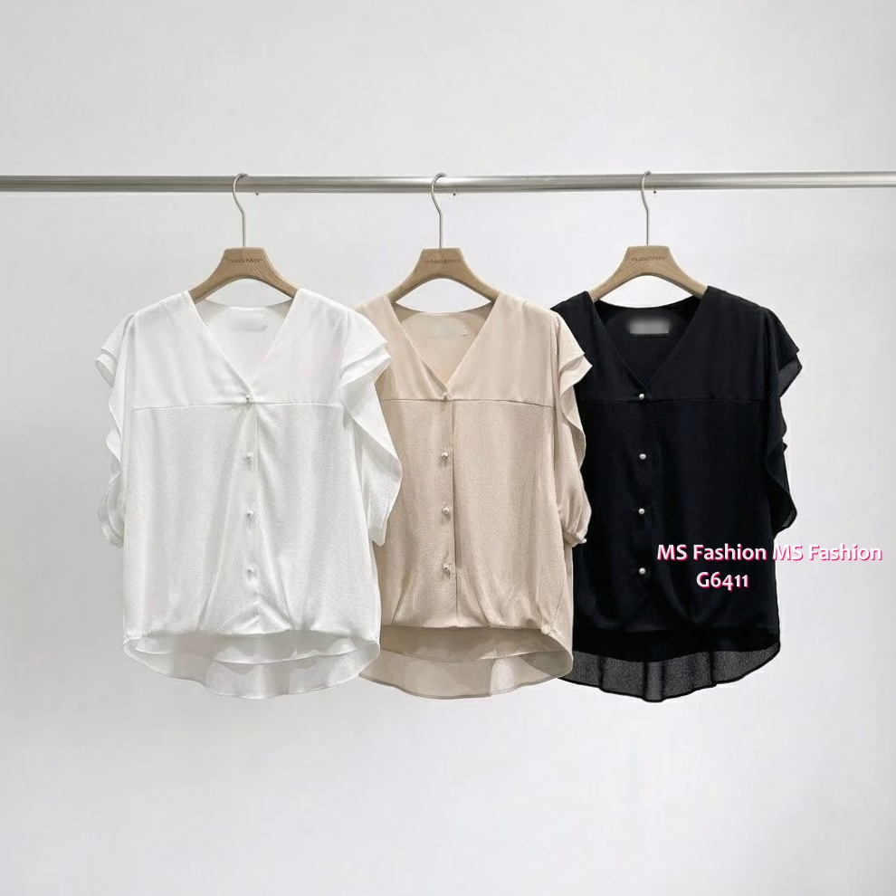 G6411 高質V領ruffle袖top