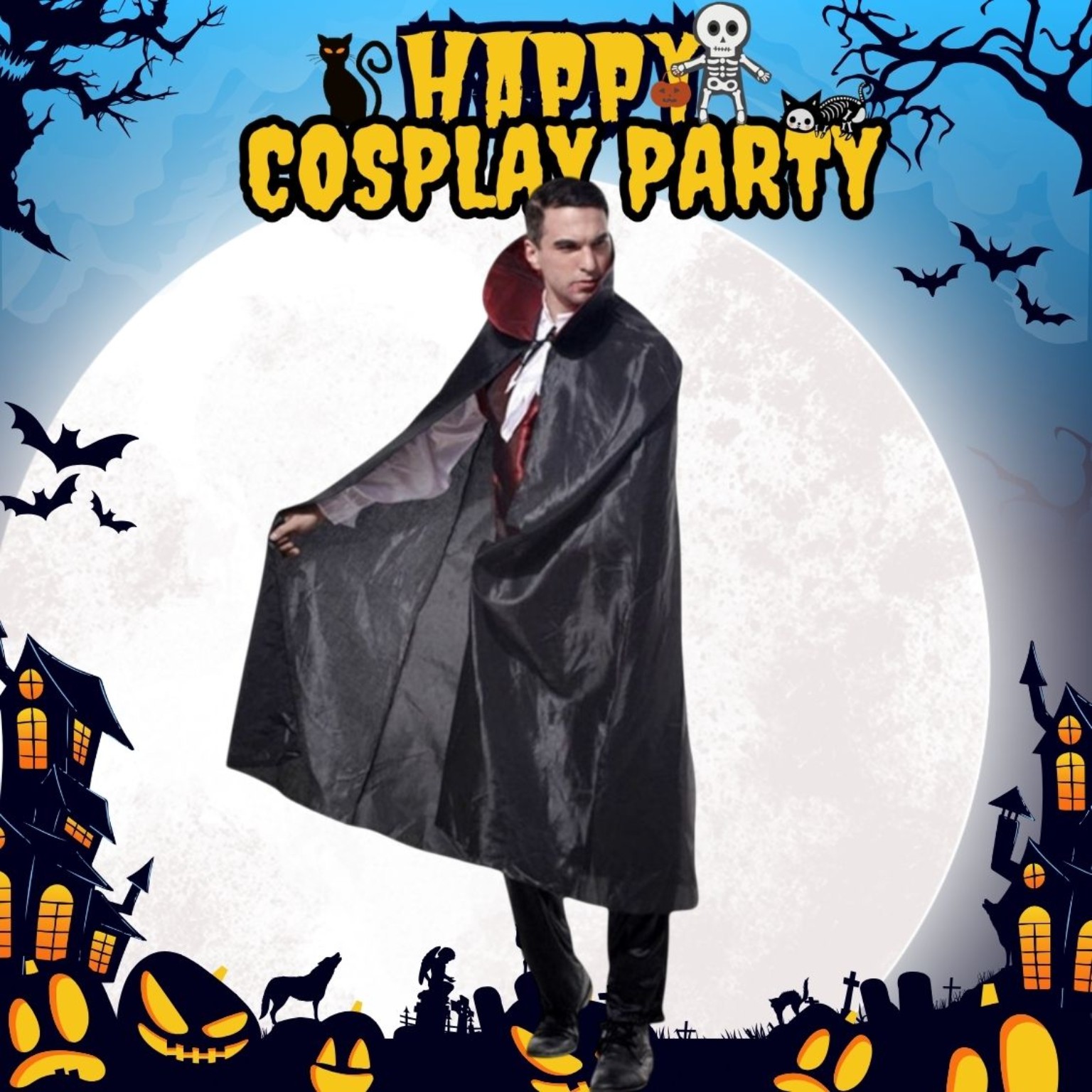 成人男士吸血鬼／吸血殭屍萬聖節服裝｜黑紅披風 Vampire Costume 香港 Lets Cosplay COS4057