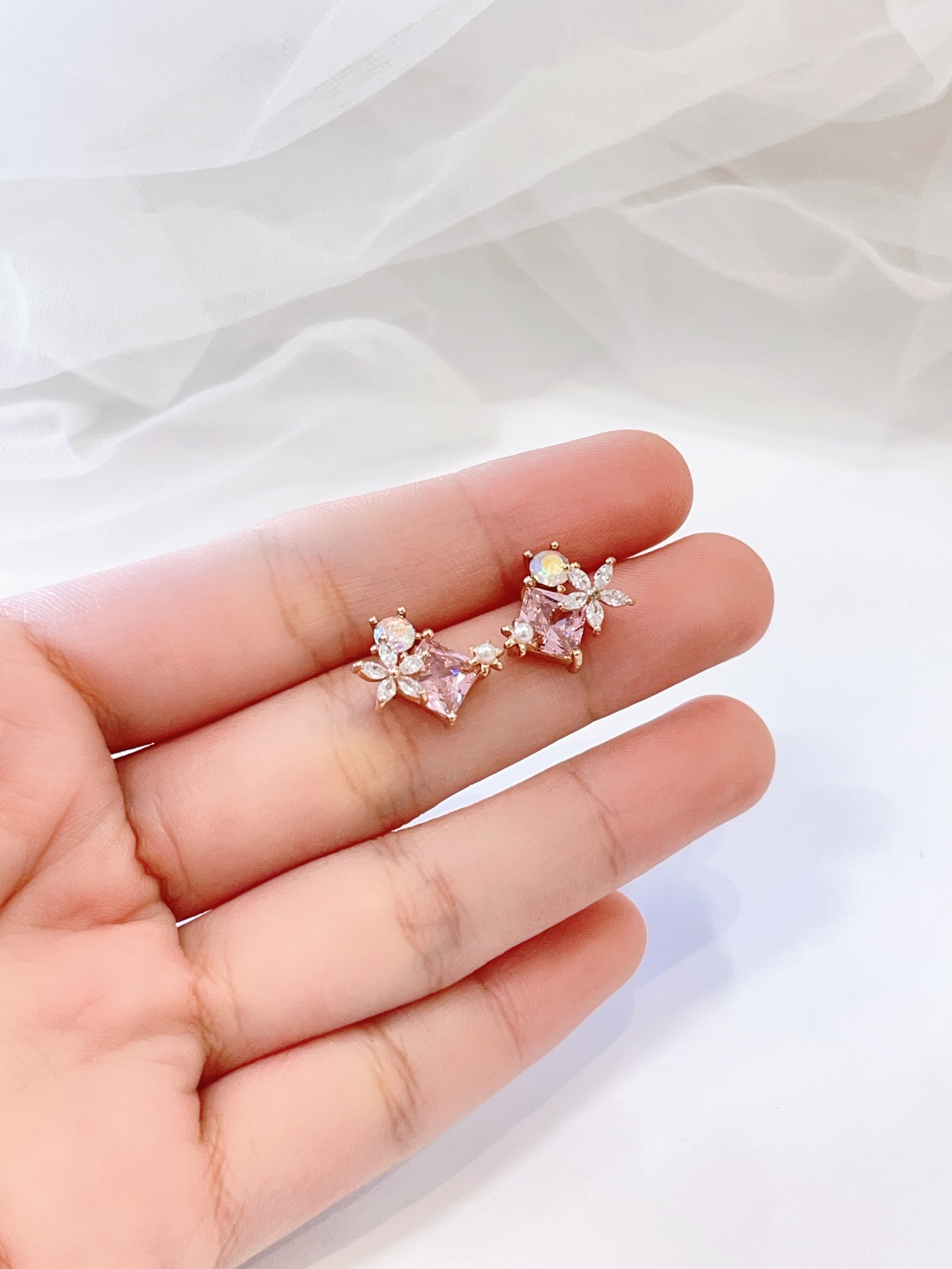 梦幻粉可爱小花耳环