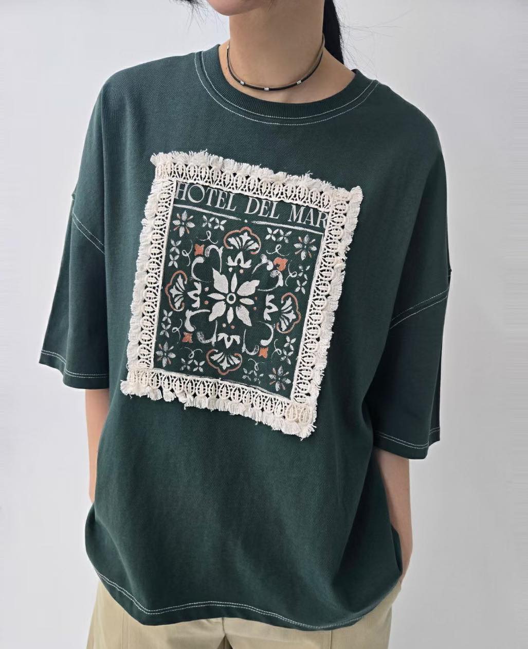流蘇勾花邊短袖tee