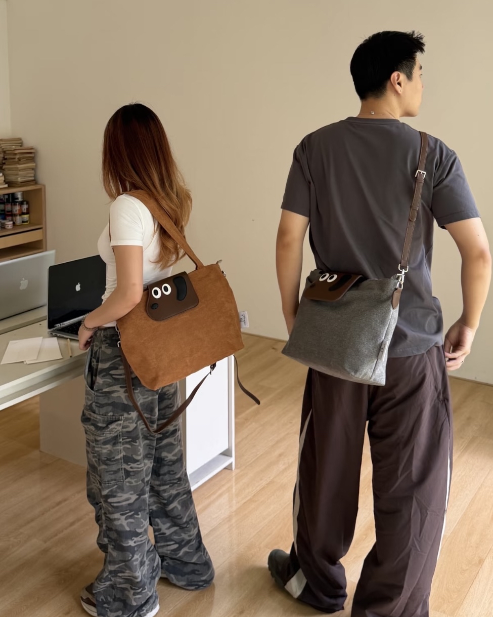 大眼汪汪小狗絨布托特包