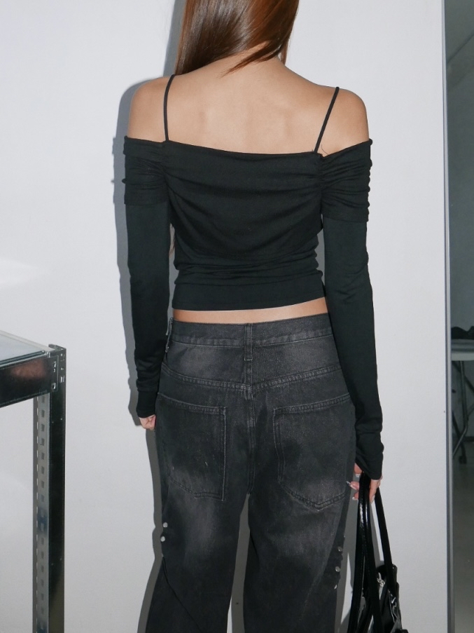 Ruched Off-Shoulder Long Sleeve