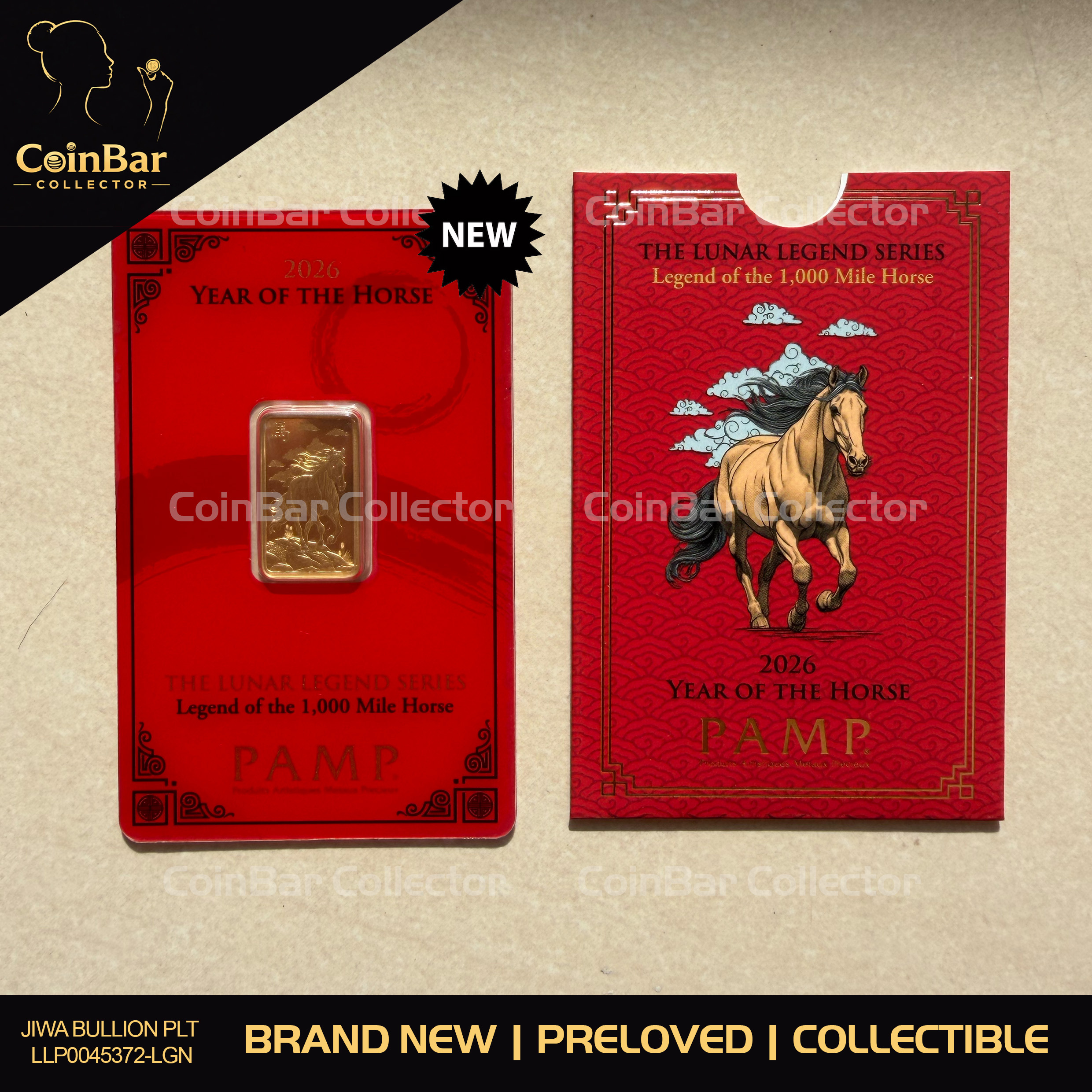(SN 24813) PAMP Lunar Horse 5g🇨🇭Fine Gold Bar Emas 999.9 + Sleeve 生肖千里马