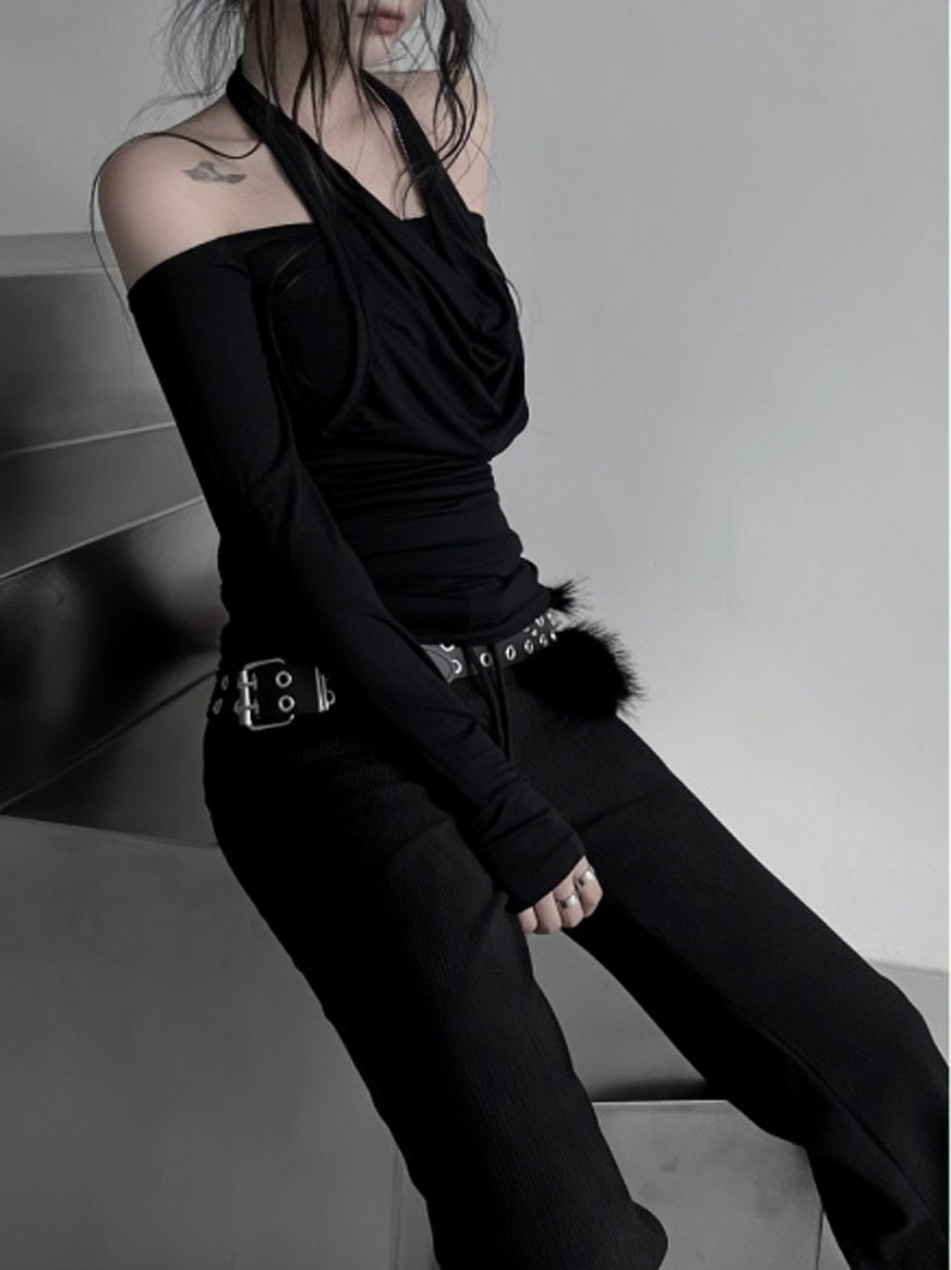 Halter Off-Shoulder Ruched Long Sleeve