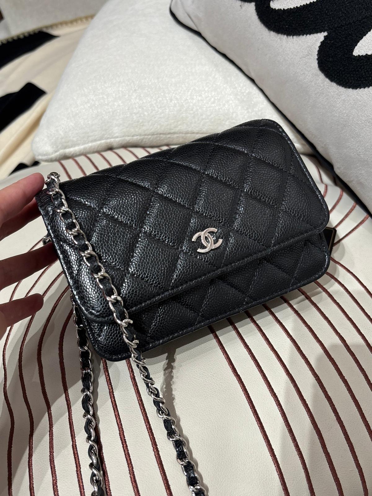 Chanel wallet on chain mini woc 黑色荔枝牛皮 100%Authentic ,95%new ✅card  ✅Box