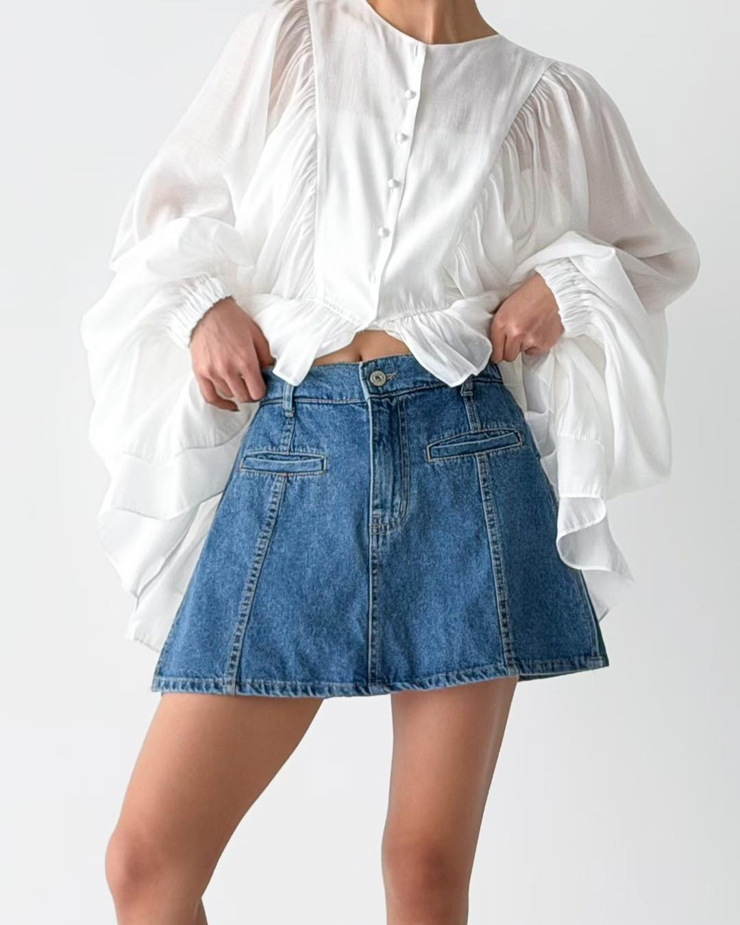 A cut 側開叉牛仔裙褲