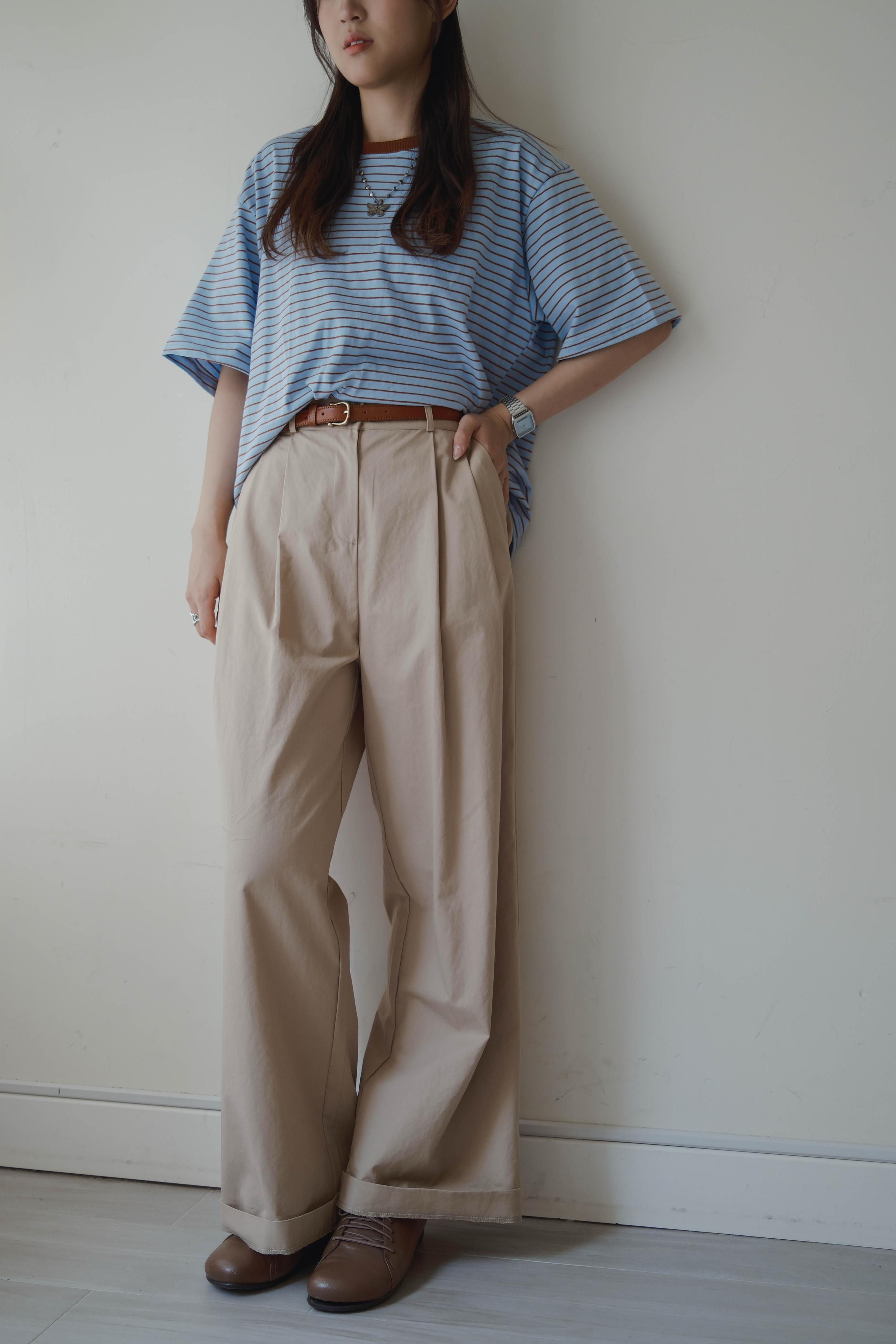 撞色橫間寬鬆Tee (三色)