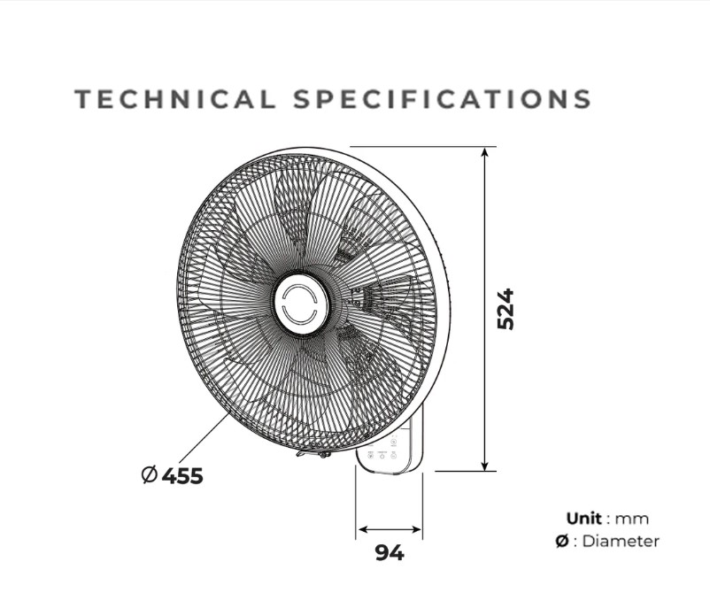 KDK JV40S DC Wall Fan with Remote Control (40cm/16”)