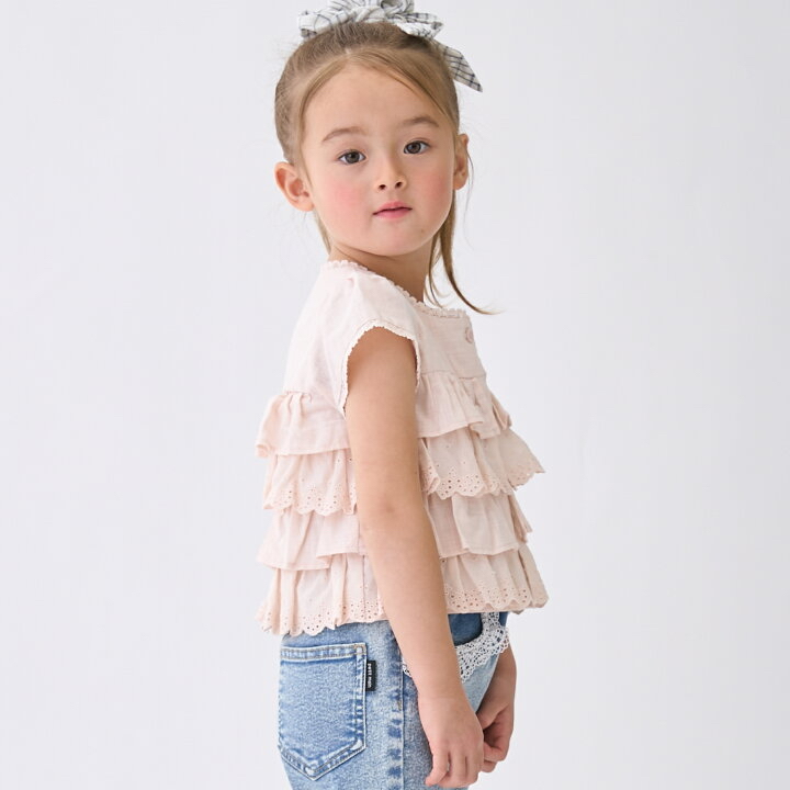 🇯🇵預訂 日本直送🇯🇵 Petit Main 兩色蕾絲層疊荷葉邊短袖上衣