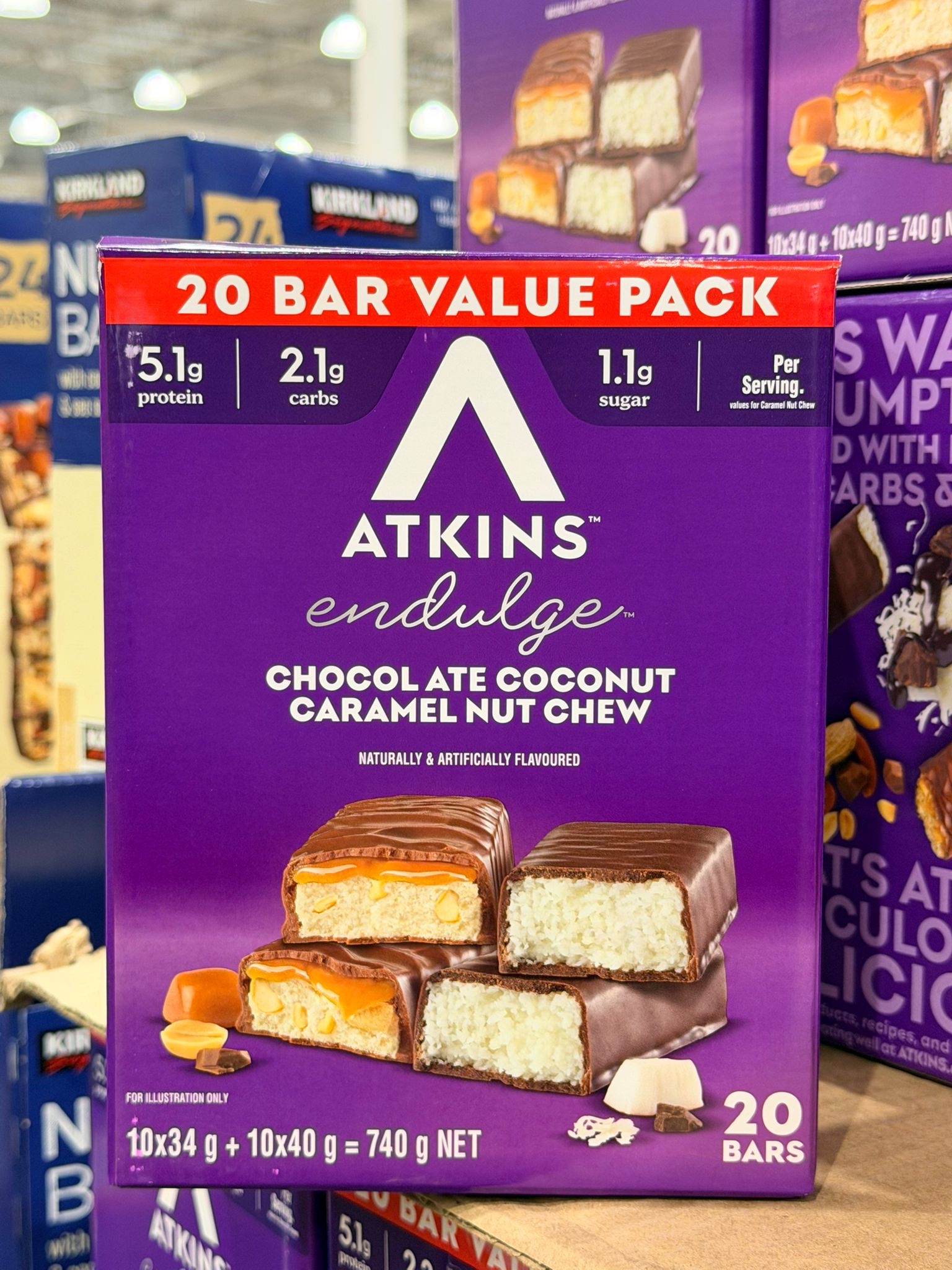澳洲Costco  Atkins Endulge 巧克力、椰子和焦糖堅果棒 740克 20條裝
