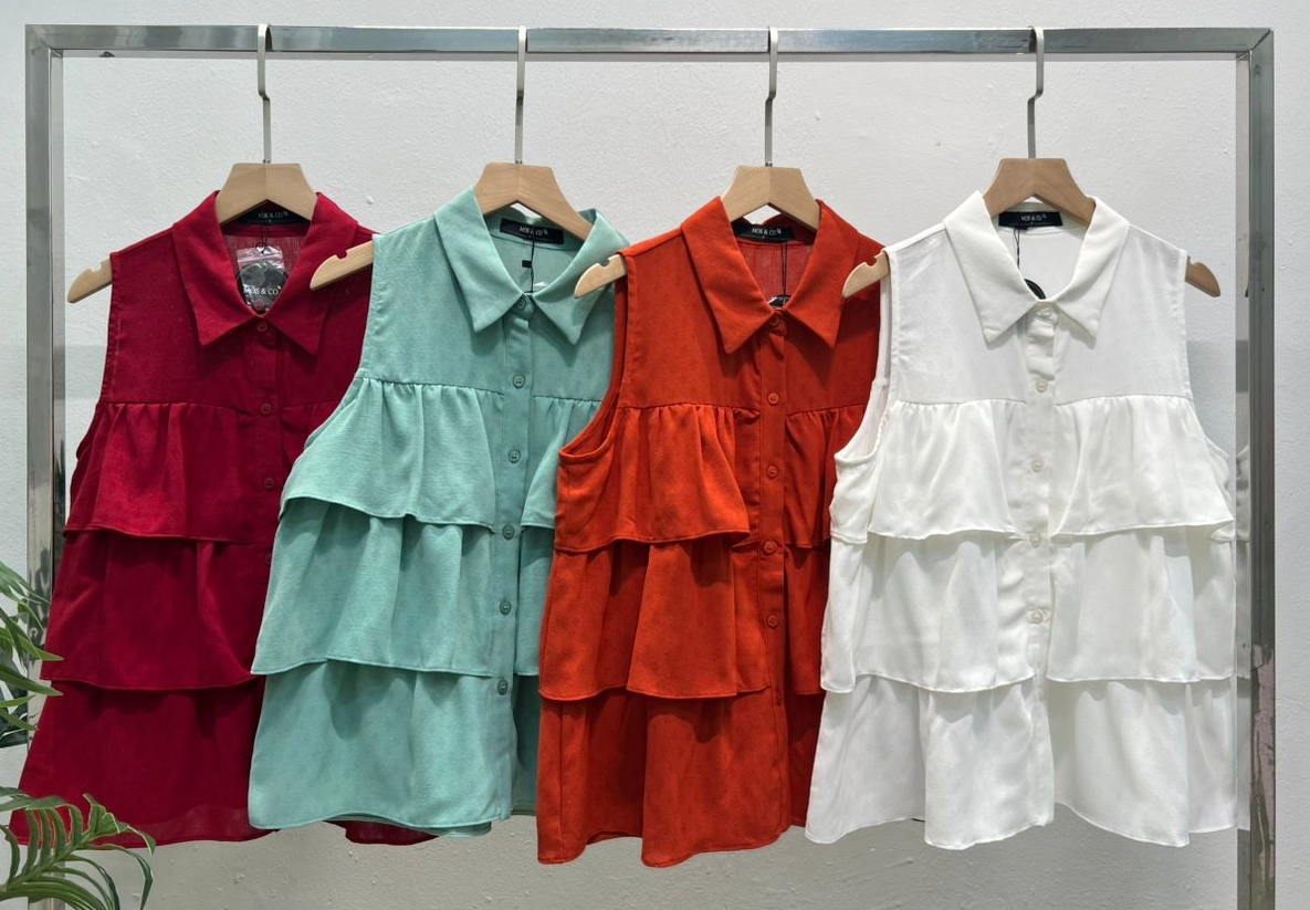 25009 Collar Tiered Sleeve Less Blouse