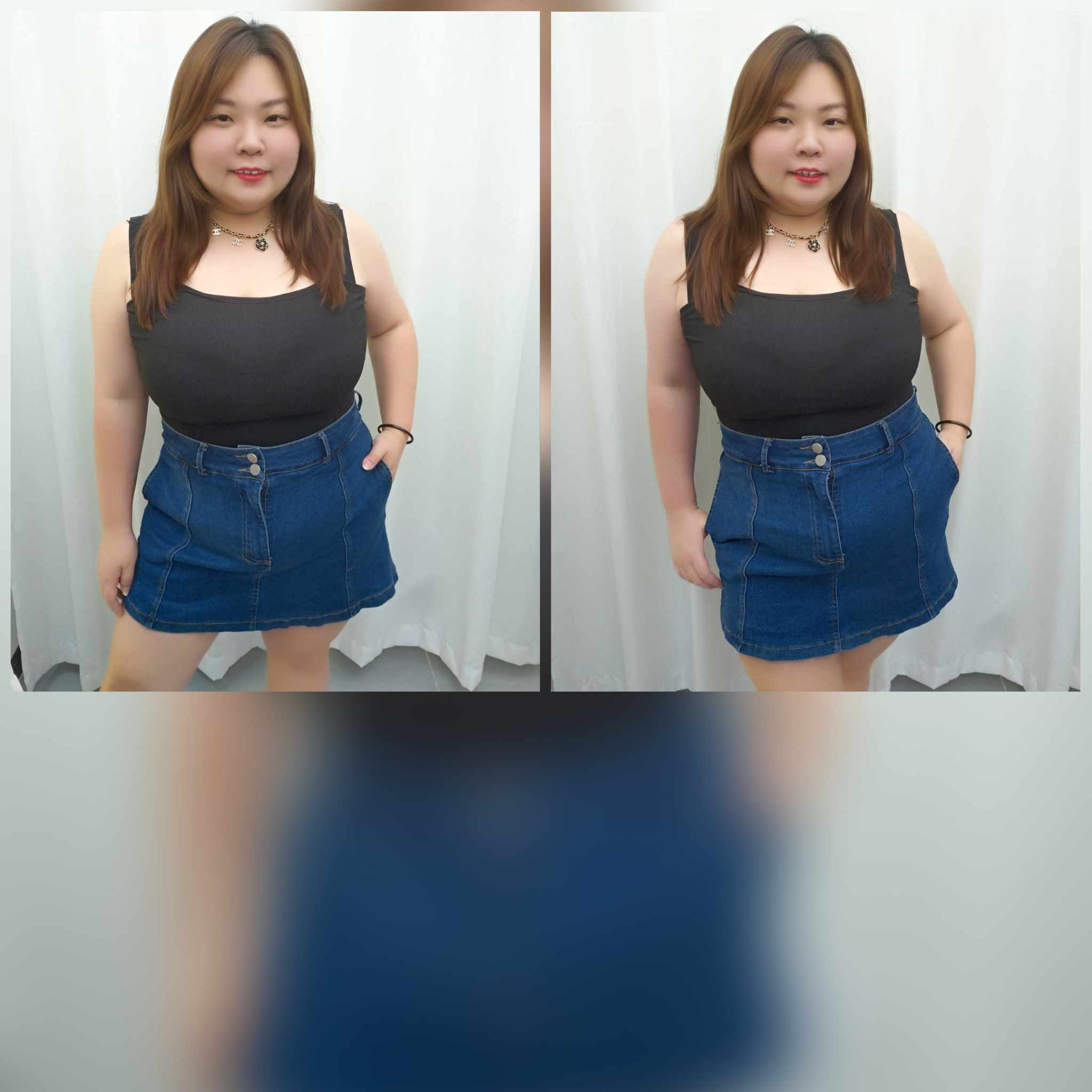 TW#1649 大褶皱线设计牛仔裤裙