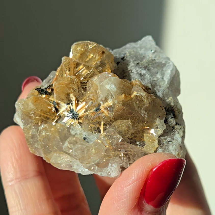 Golden starburst black hematite flower rutile quartz - RT1432