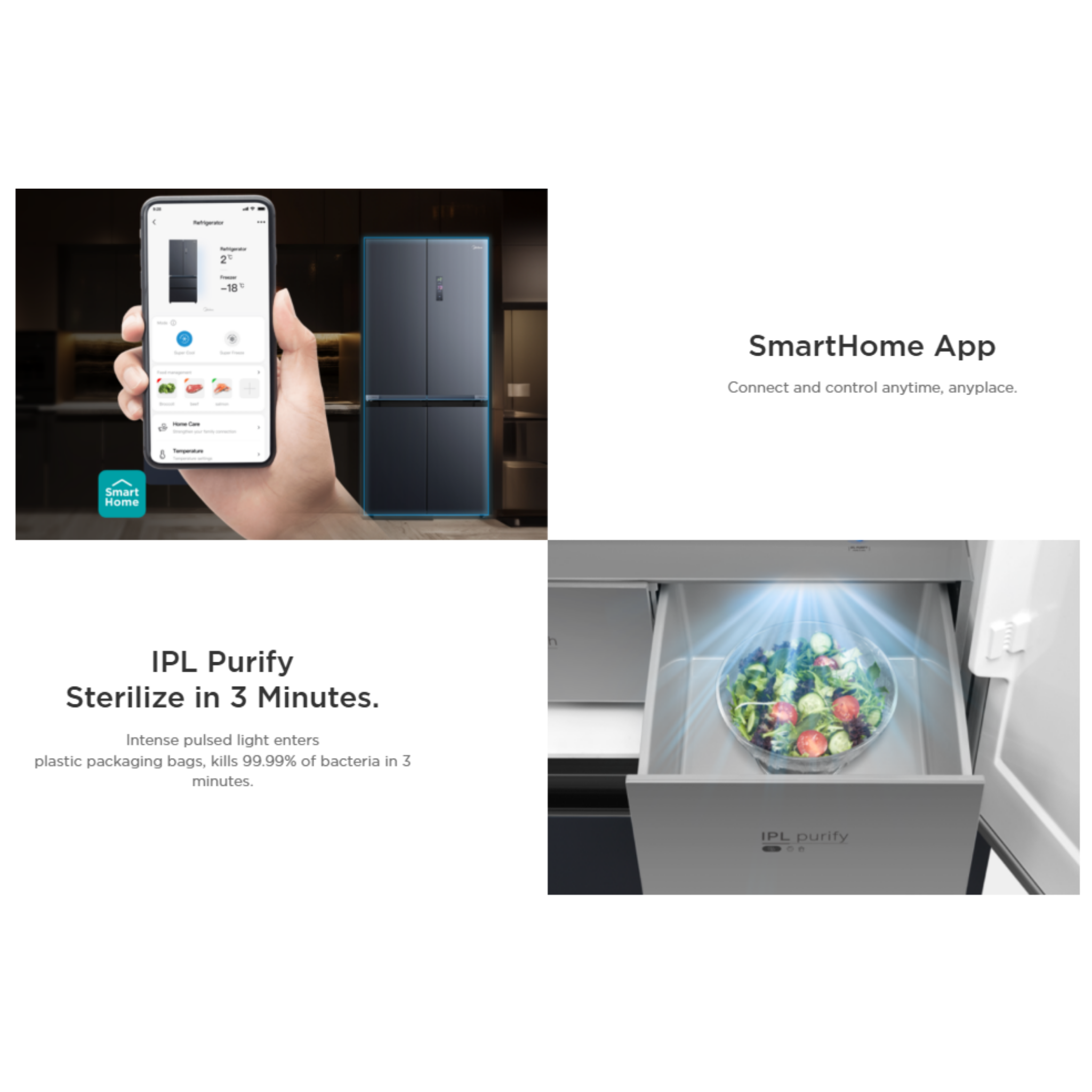 Midea Refrigerator 4-Door/535L Diamond Shodow Grey MDRF706BIE70Y