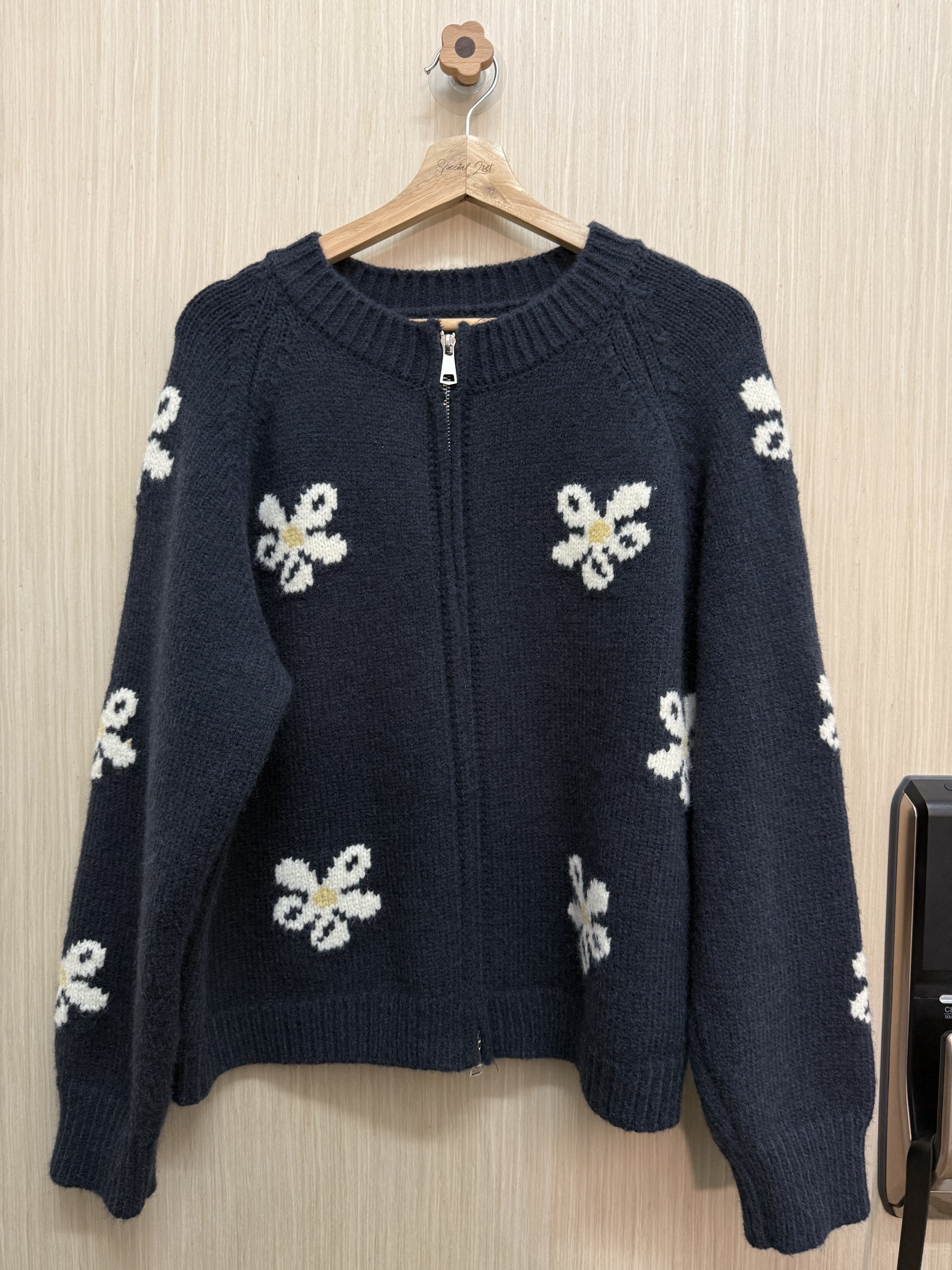 撞色花花雙拉鍊冷外套（寶藍色）