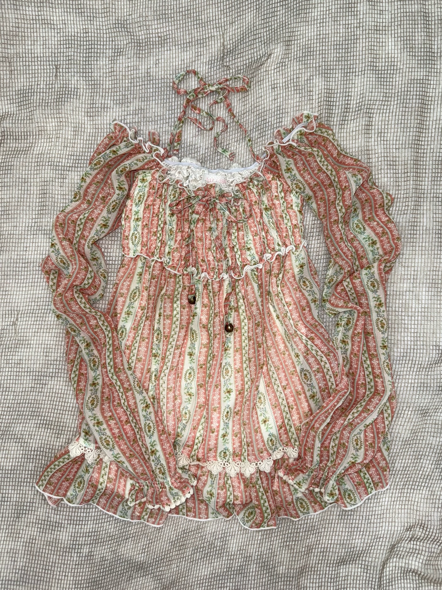 Liz Lisa Gypsy Boho Ruffled Peasant Stripe Halter Top