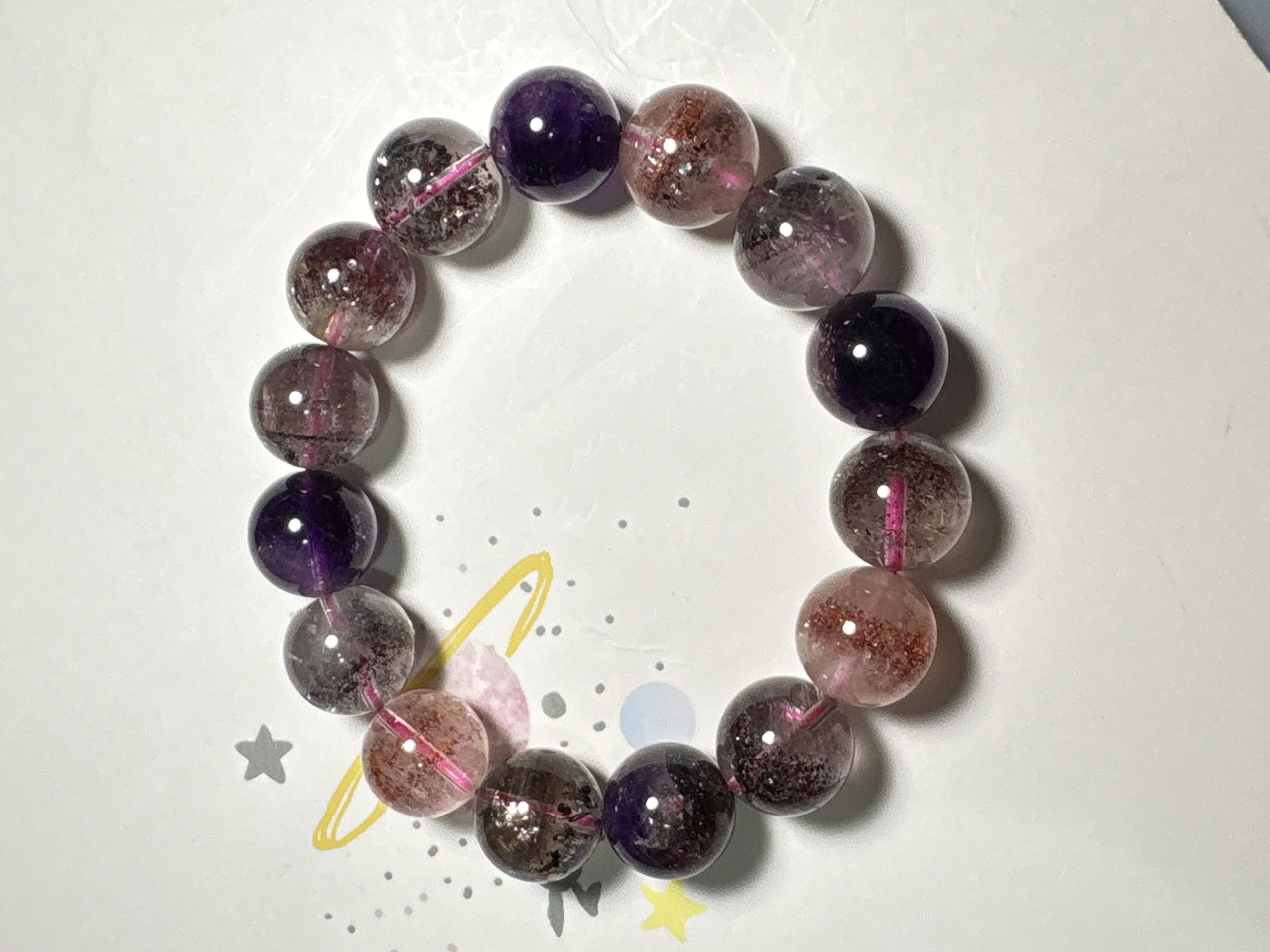 13.5 mm 超級七三輪骨幹晶石手串No.A3150丨規格：13.5 mm珠16cm手圍