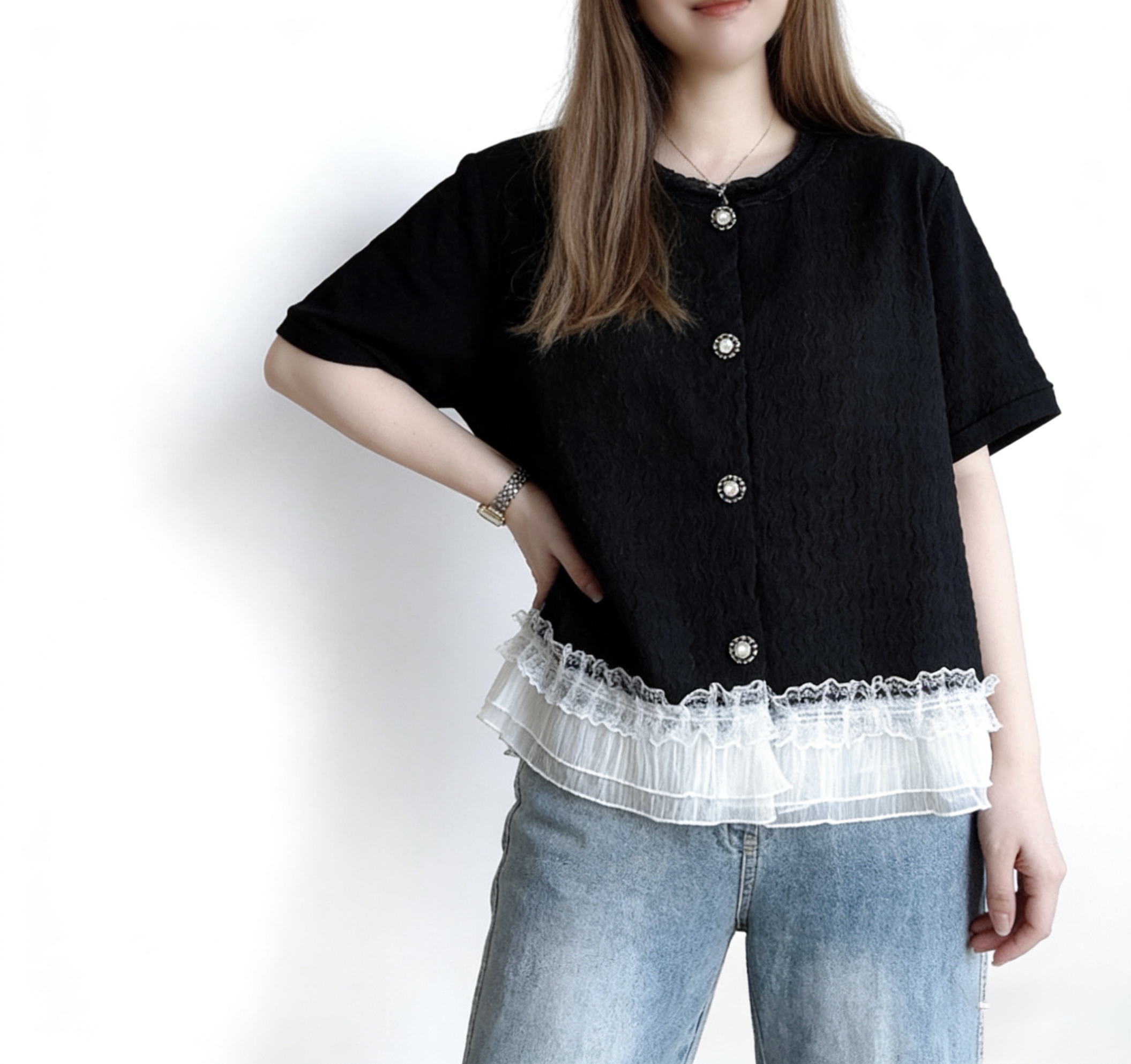 ☀️初夏優惠☀️ 小香風拼接Ruffle Top