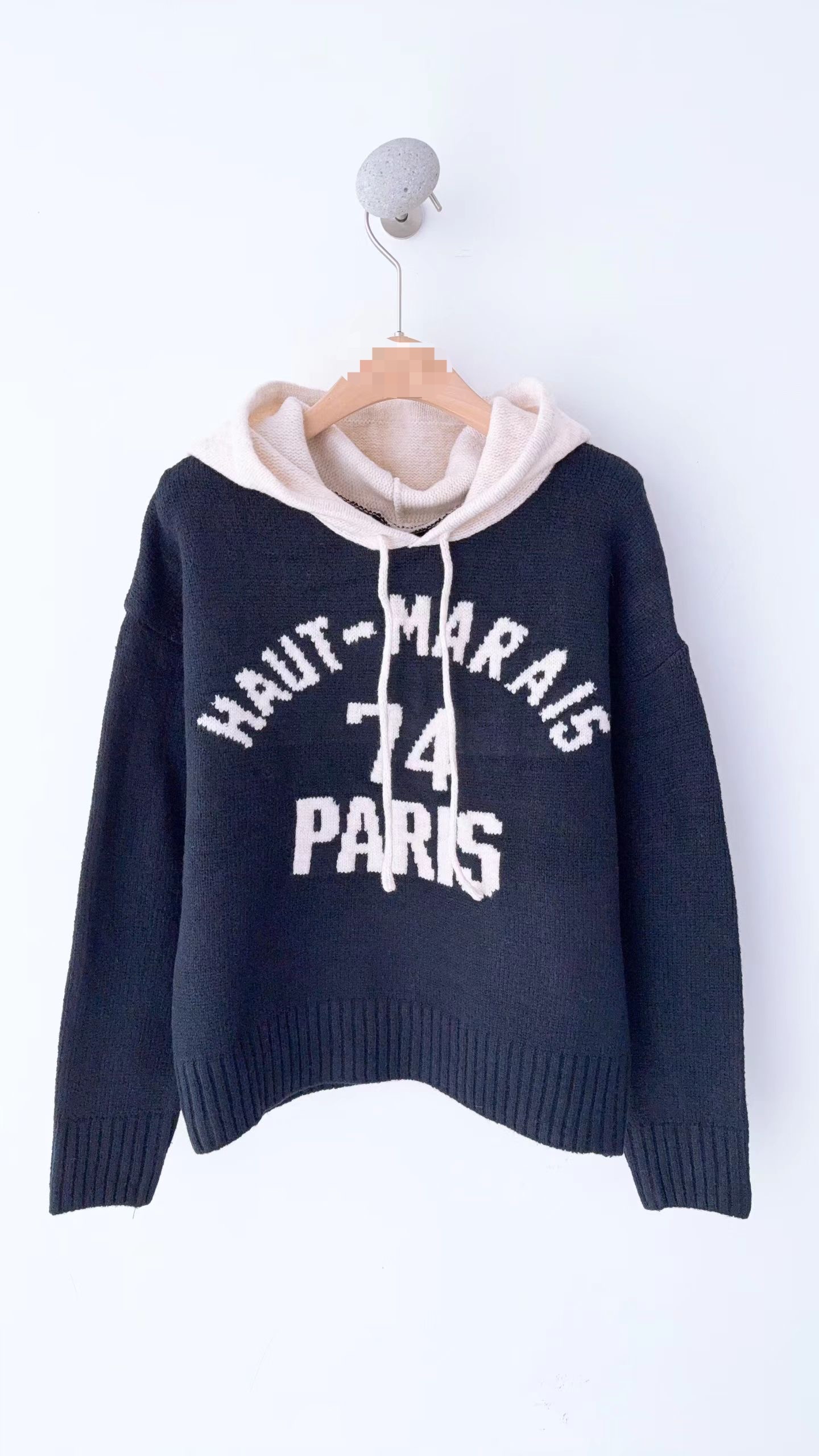 撞色帽英文子針織Top 