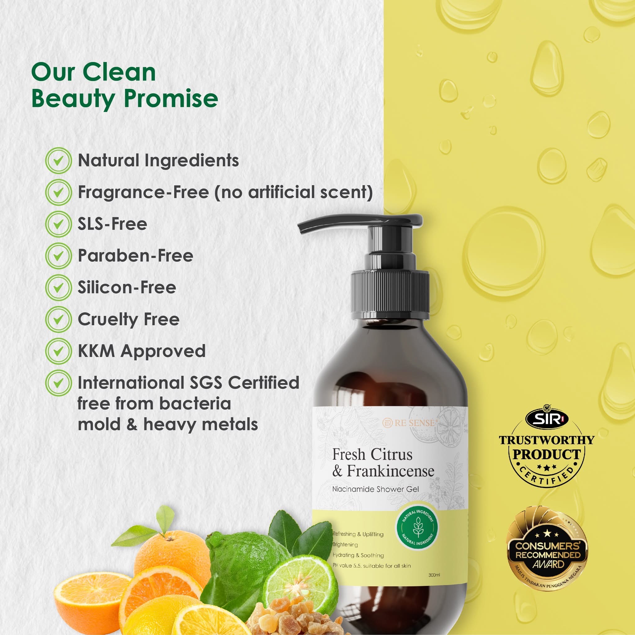 Fresh Citrus & Frankincense Niacinamide Shower Gel (300ml)