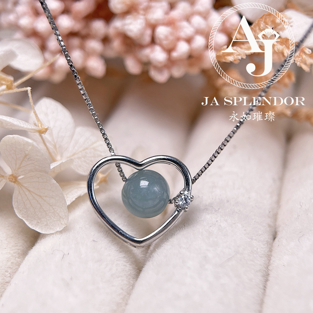 D25 天然翡翠A玉 冰糯藍綠色心心相印純銀項鏈