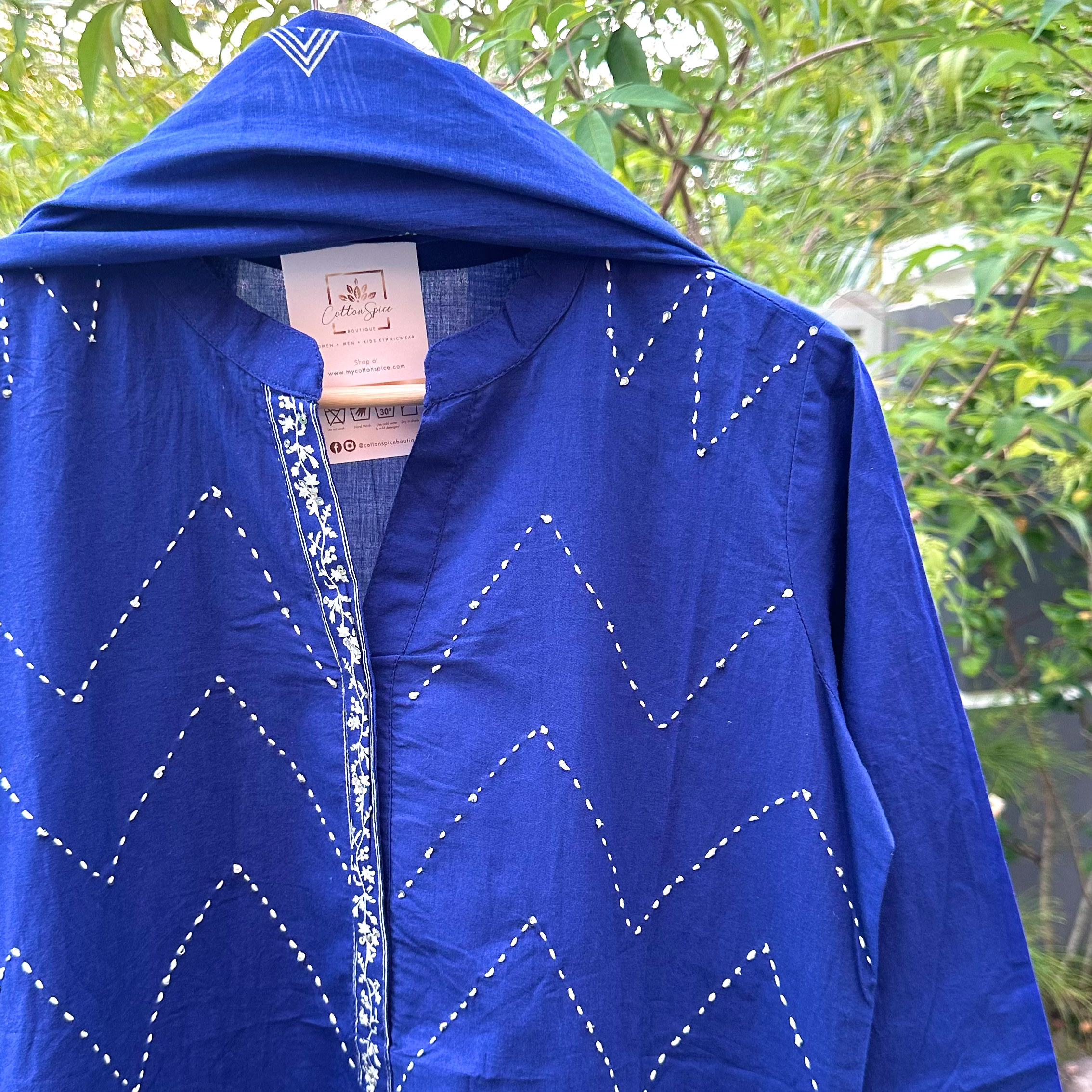 Electric Blue Zig Zag Kurta Set