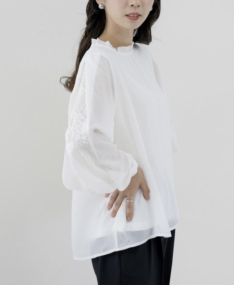 袖花紋蕾絲開衩襯衫 - 2026 流行穿搭  蕾絲襯衫 春夏時尚穿搭 柔軟舒適 成人休閒 日常穿搭 易於配搭 日本直送   #JP-I-260013