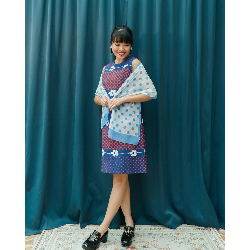 Vintage Japanese MOD Floral Pattern Handmade Sleeveless Shift Dress(MT1541-7)