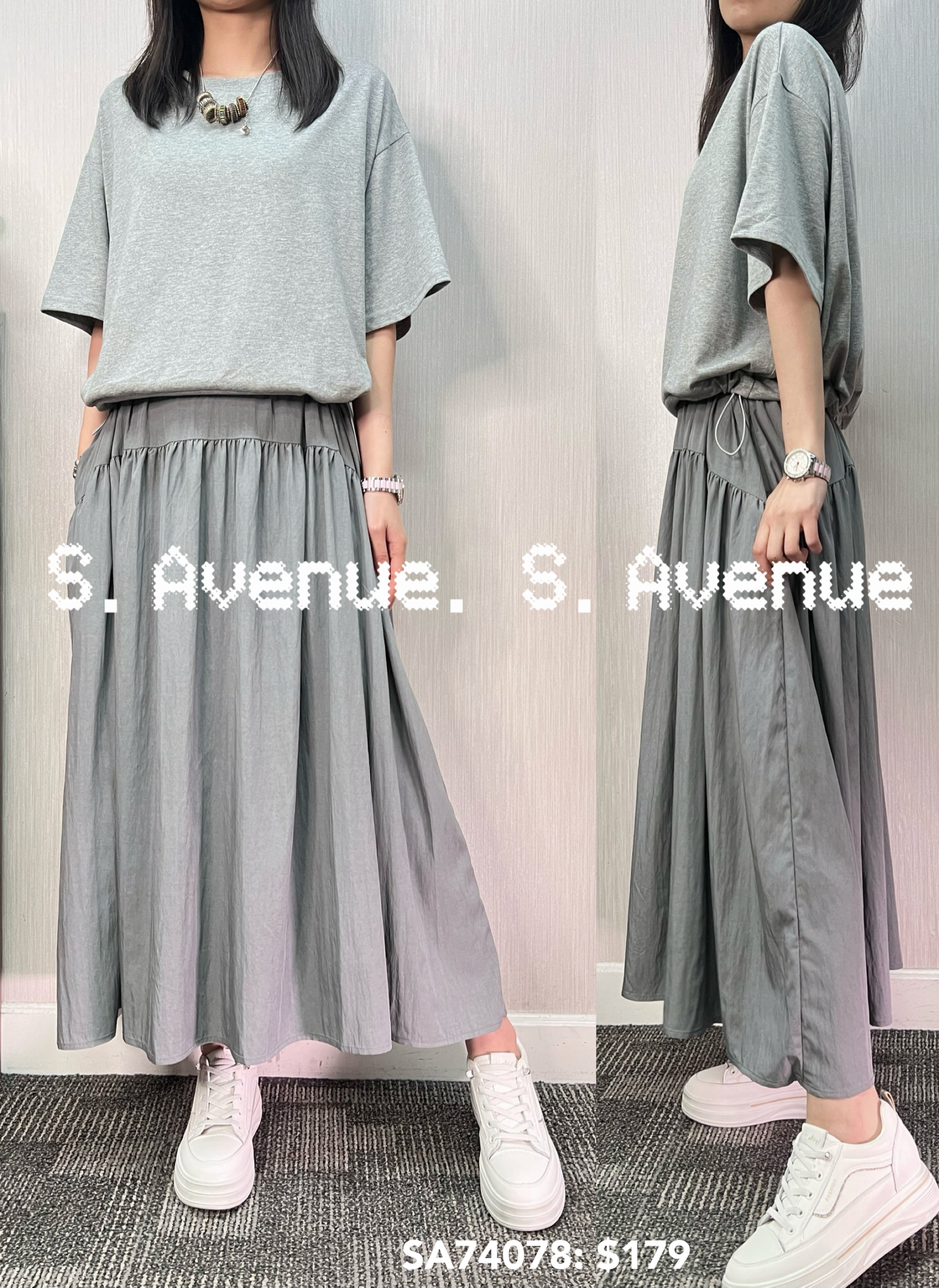 SA74078: 短袖淨色束腰op