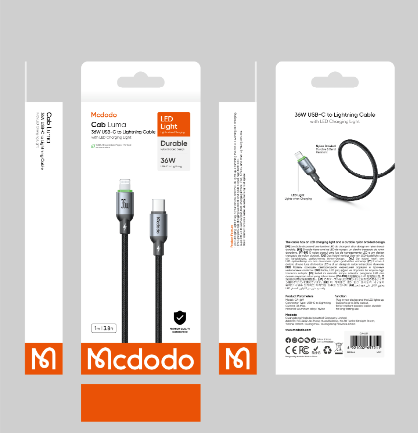 MCDODO CA6690 36W PD WITH LED CHARGING CABLE 1M-CABLE-NA