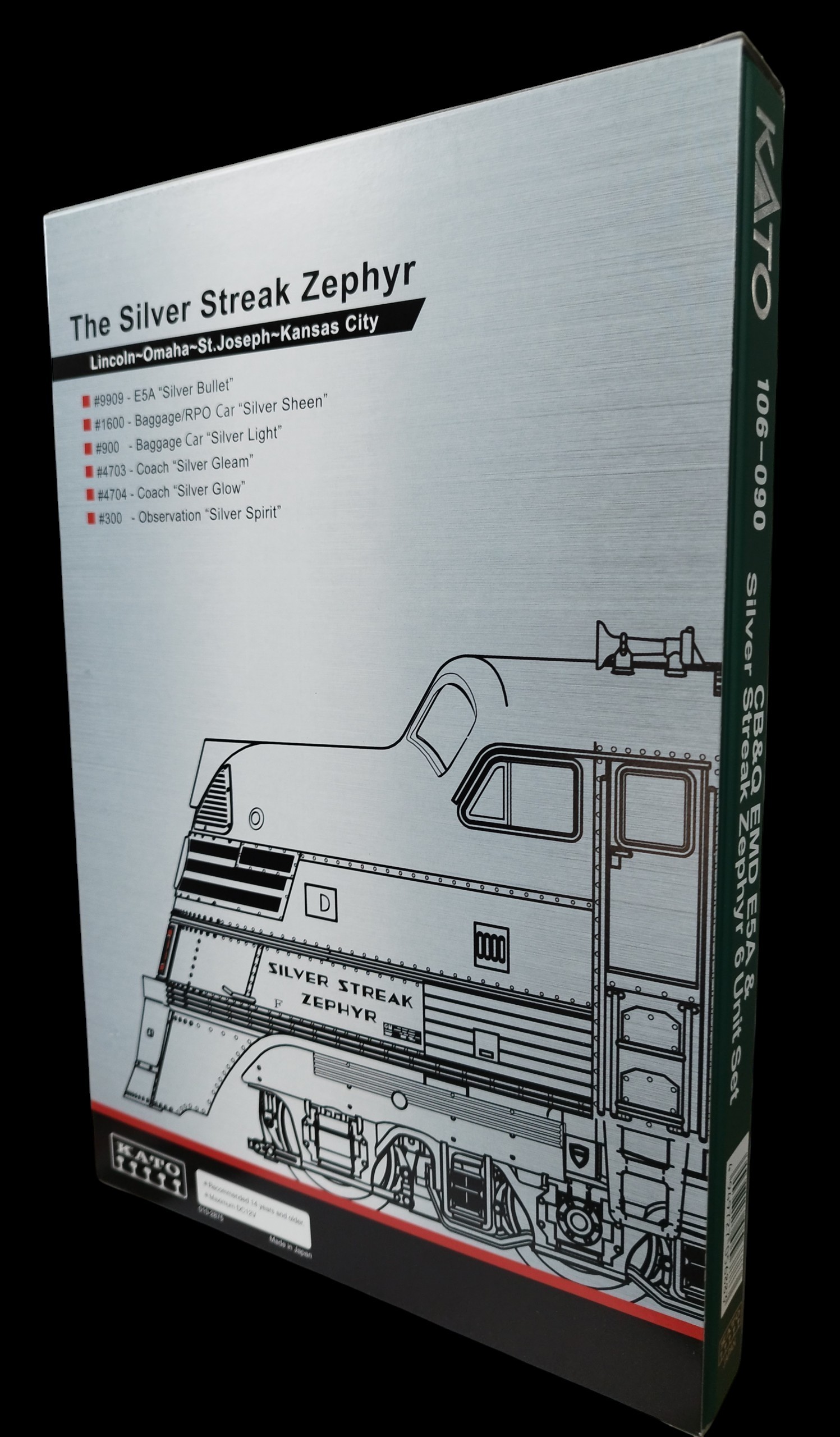CB&Q E5A & Silver Streak Zephyr Kato「銀閃輕風號」6節套Analog 模擬版