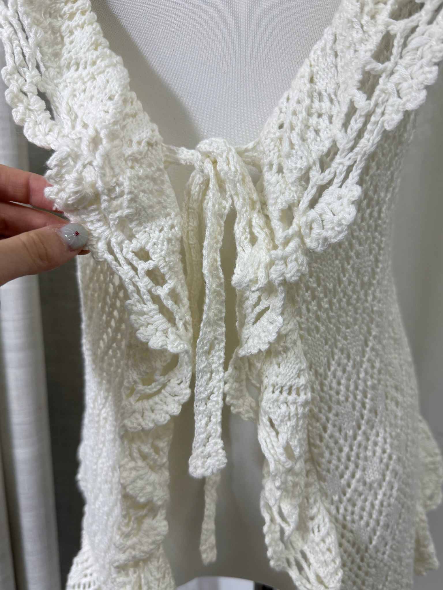 Boho Crochet Lace Ruffle Tie-Front Vest