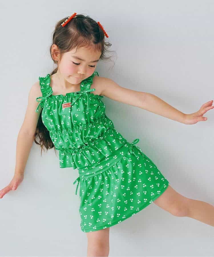 🇯🇵預訂 日本直送🇯🇵p.premier四色標籤圖案印花褶皺上衣和裙擺分體泳衣