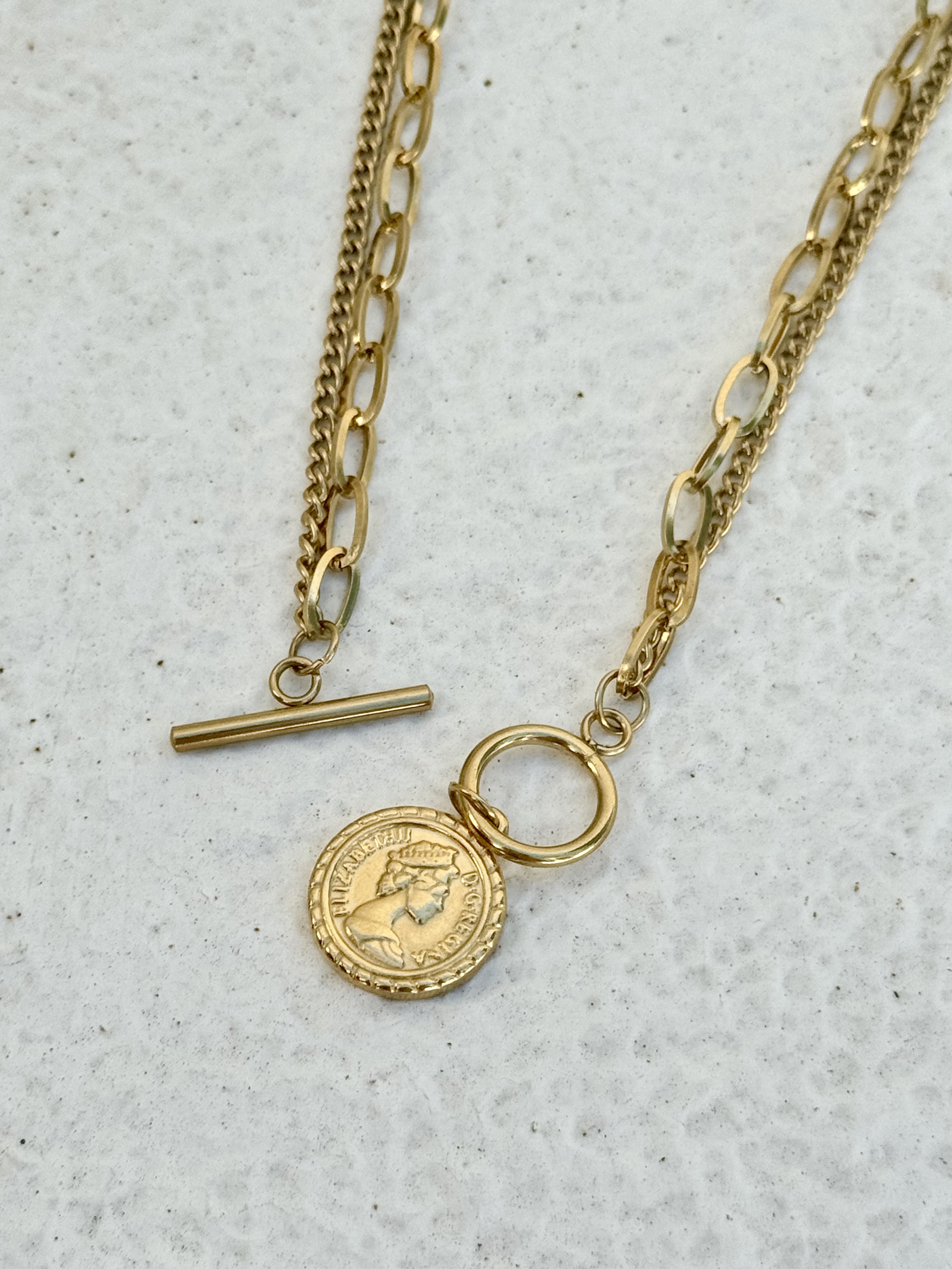 Gold coin stainless necklace