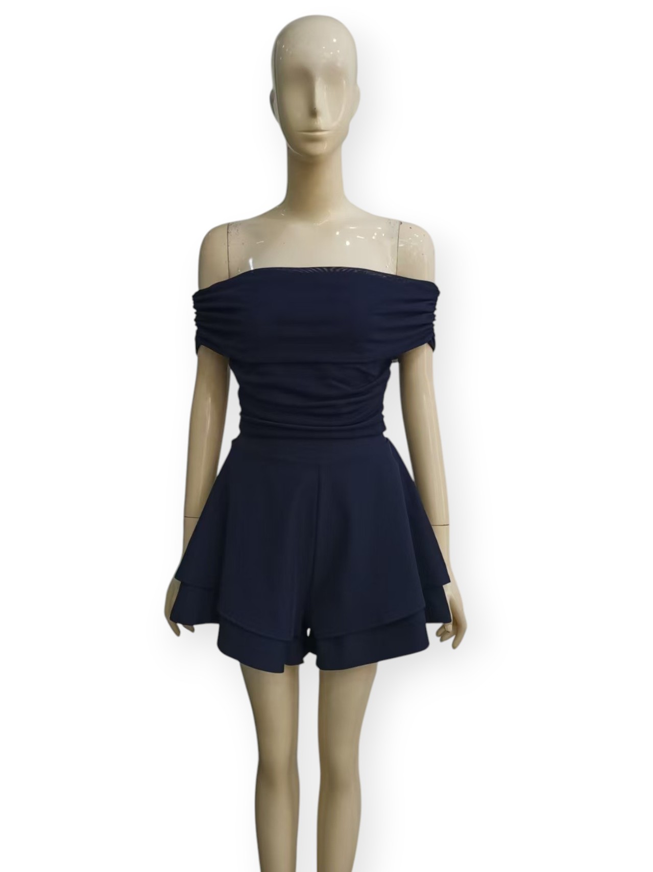 Ruched Off Shoulder Shorts Set M247