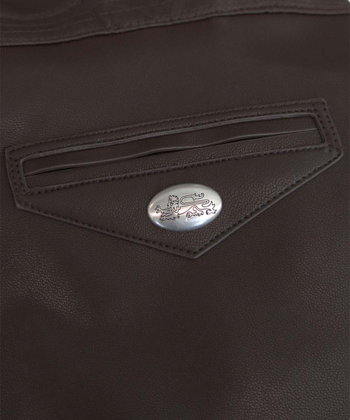 Leather High-Neck Jacket - Brown