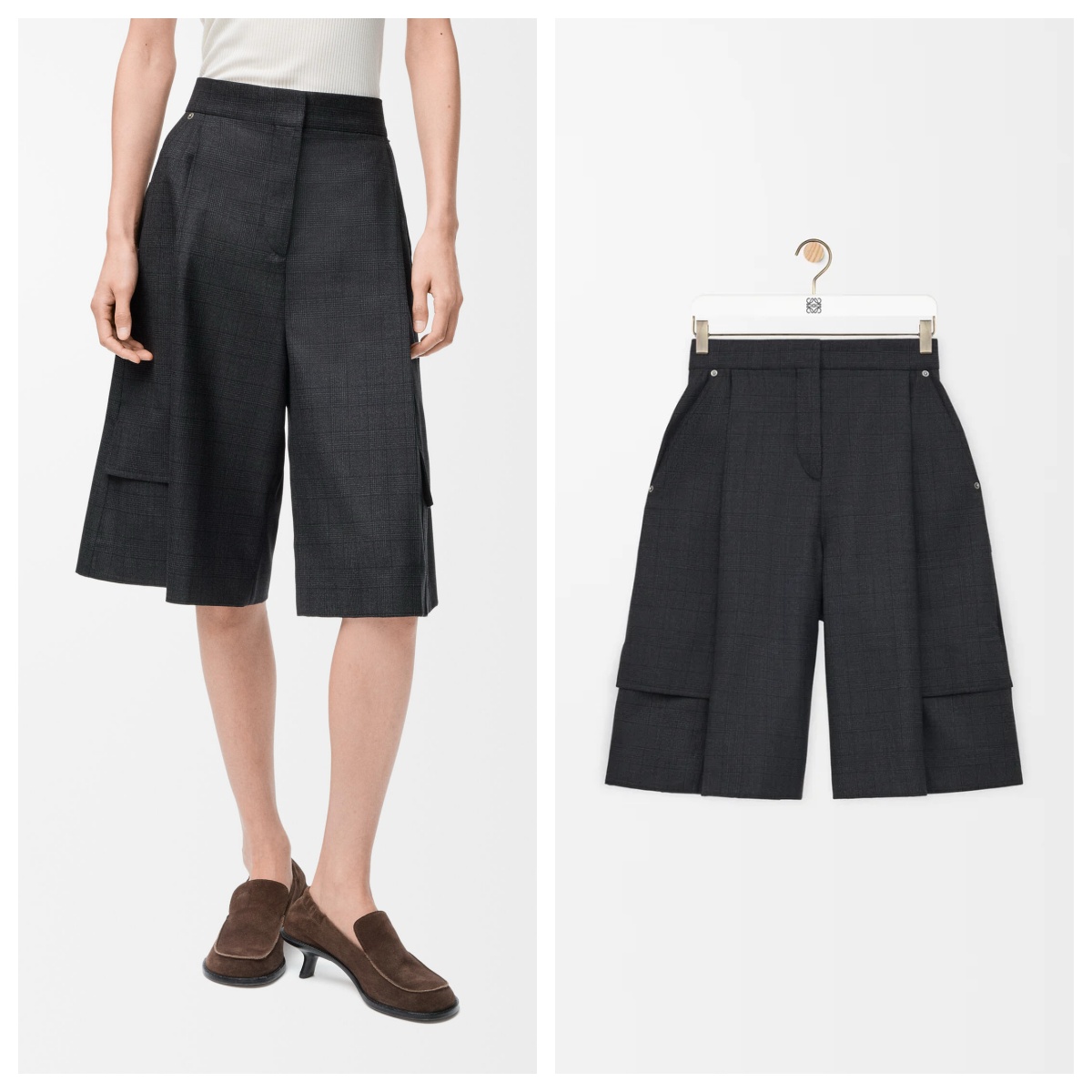 LOEWE 格仔羊毛五分闊腿褲