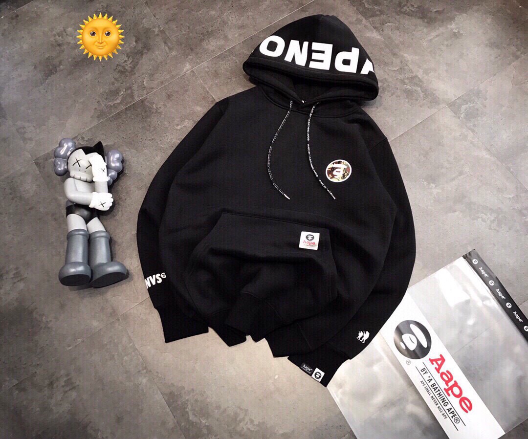 AAPE 前猿人刺繡加絨連帽衛衣