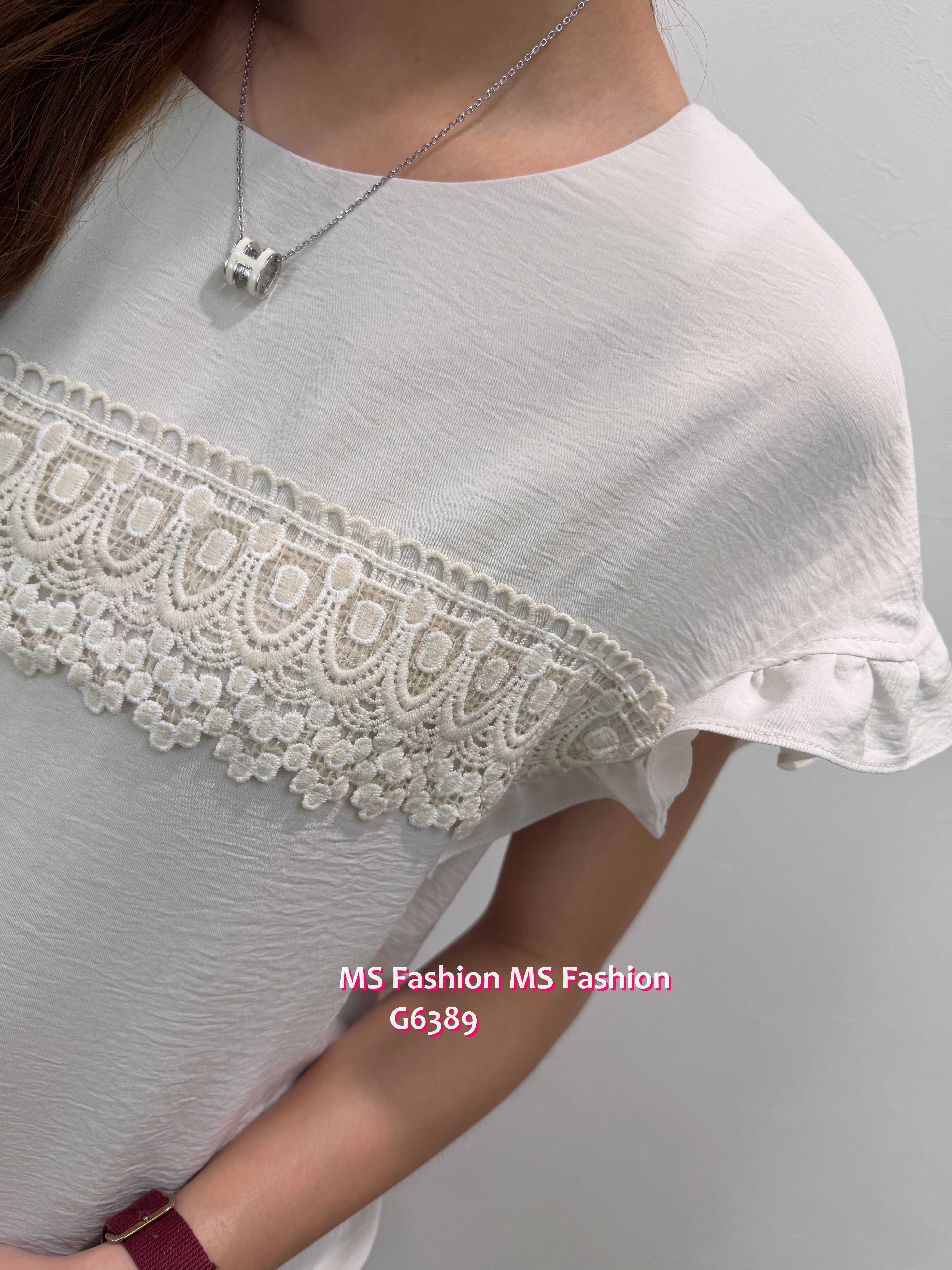 G6389 靚色通花ruffle袖top