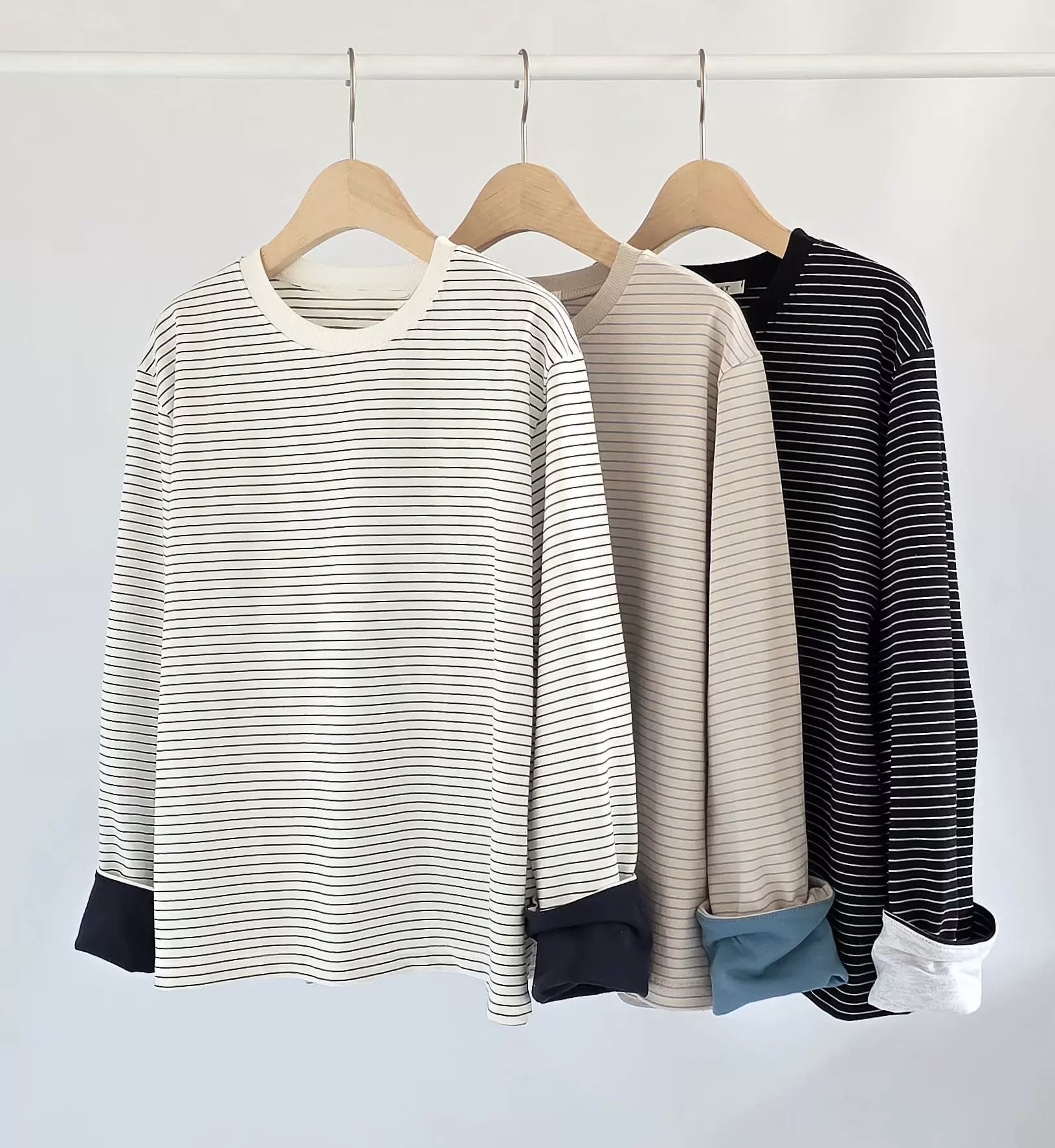 拼色摺袖間條top