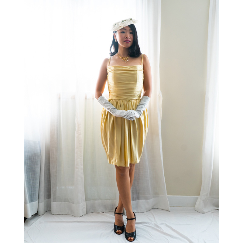 1970s Lanvin Champagne Yellow Silk Cocktail Dress (NA0370)