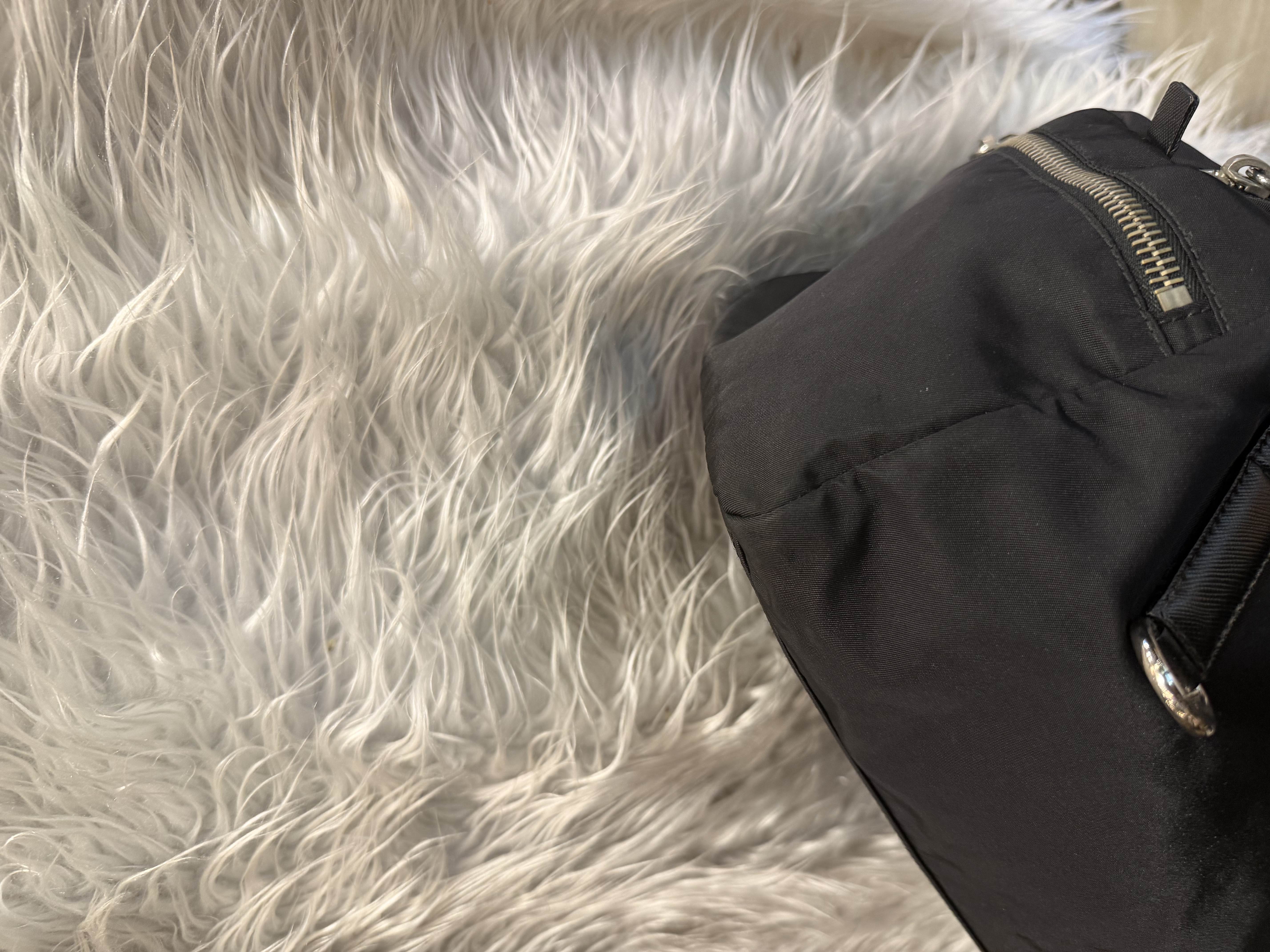 Prada black nylon / leather shoulder tote bag