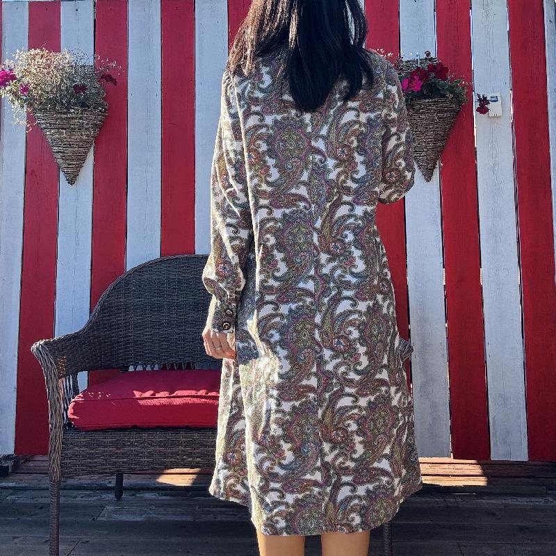 Vintage 1980s American Paisley Pattern Tie Collar Loose Fit Dress(MT2419)