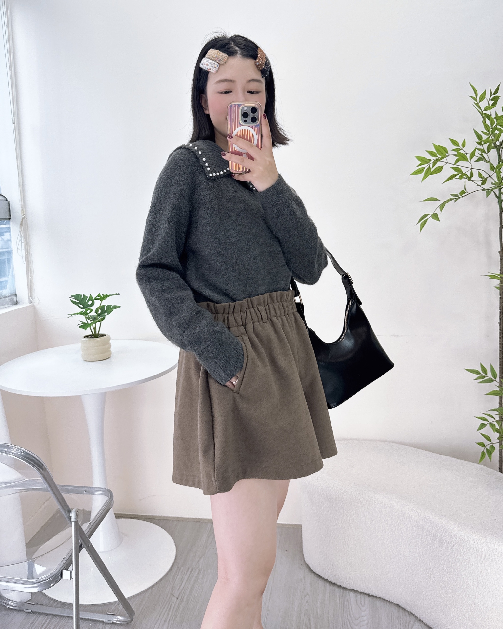 超美珍珠反領針織上衣 3色