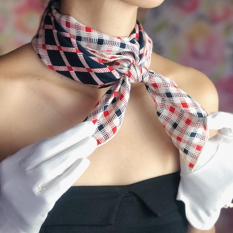 Vintage Givenchy Chic and Stylish Trio Colour Checked Pattern 100% Silk Neck Scarf with Hand Rolled Edge - 31" (MT1623-1)